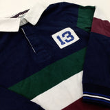 '13' Embroidered Navy Striped Rugby Top - Boys 8-9 Years
