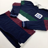 '13' Embroidered Navy Striped Rugby Top - Boys 8-9 Years