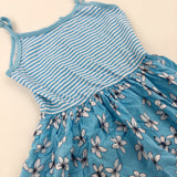 Flowers Blue Striped Dress - Girls 6-7 Years