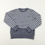 Dog Motif Blue Striped Knitted Jumper - Boys 8-9 Years