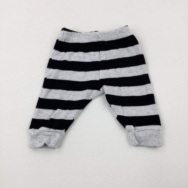 Navy & Grey Striped Jersey Trousers - Boys 0-3 Months