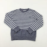 Dog Motif Blue Striped Knitted Jumper - Boys 8-9 Years