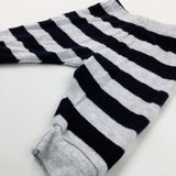 Navy & Grey Striped Jersey Trousers - Boys 0-3 Months