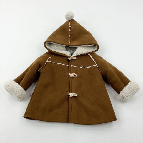 Tan Fleece Lined Suede Effect Winter Coat - Boys 18-24 Months