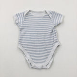 Light Blue Striped Short Sleeve Bodysuit - Boys 0-3 Months