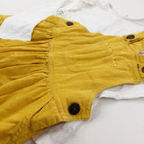 White Long Sleeve Top & Yellow Cord Dungaree Dress Set - Girls 18-24 Months