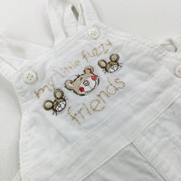 'My Little Fuzzy Friends' Mice & Bear Embroidered White Cord Dungarees - Boys 0-3 Months