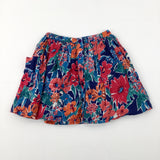 Flowers Navy Layered Skirt - Girls 8-9 Years