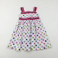 Spotty Colourful White Dress - Girls 8-9 Years