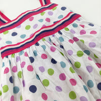Spotty Colourful White Dress - Girls 8-9 Years