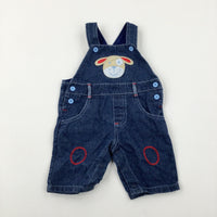 Dog Appliqued Mid Blue Denim Dungarees - Boys 3-6 Months