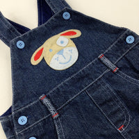 Dog Appliqued Mid Blue Denim Dungarees - Boys 3-6 Months