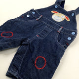 Dog Appliqued Mid Blue Denim Dungarees - Boys 3-6 Months