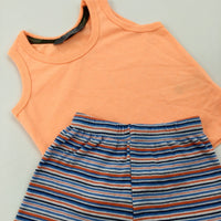 Neon Orange Vest Top & Blue Striped Jersey Shorts Set - Boys 3-6 Months