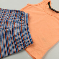 Neon Orange Vest Top & Blue Striped Jersey Shorts Set - Boys 3-6 Months