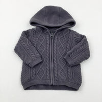 Charcoal Grey Patterned Knitted Zip Through Hoodie - Boys 3-6 Months