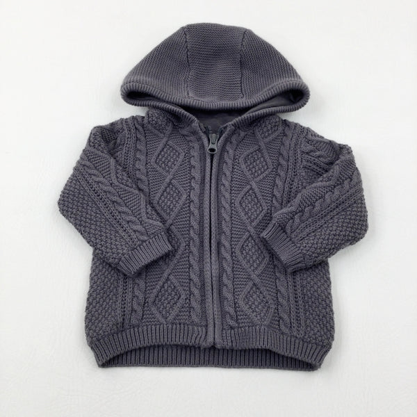 Charcoal Grey Patterned Knitted Zip Through Hoodie Boys 3 6 Months Katie s Kids Clothes