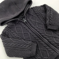 Charcoal Grey Patterned Knitted Zip Through Hoodie - Boys 3-6 Months