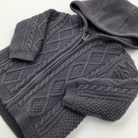 Charcoal Grey Patterned Knitted Zip Through Hoodie - Boys 3-6 Months