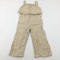 Beige & White Striped Jumpsuit - Girls 9-10 Years