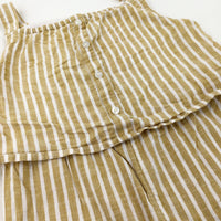 Beige & White Striped Jumpsuit - Girls 9-10 Years