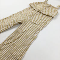 Beige & White Striped Jumpsuit - Girls 9-10 Years