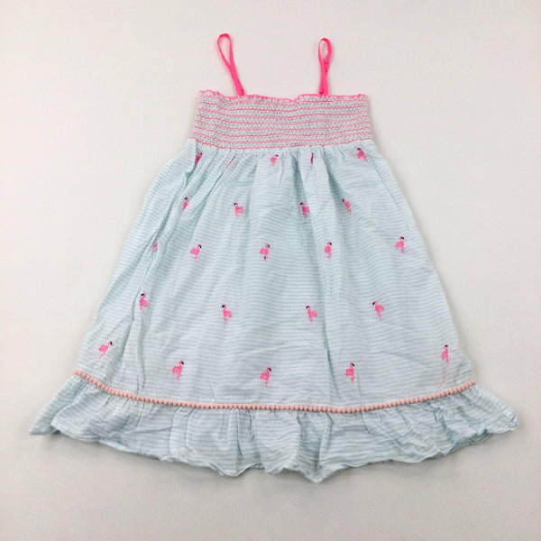 Flamingoes Blue Striped Dress - Girls 9-10 Years