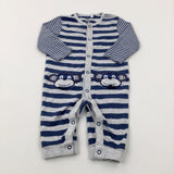 Monkeys Appliqued Navy & Grey Striped Romper - Boys 3-6 Months