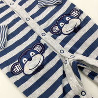 Monkeys Appliqued Navy & Grey Striped Romper - Boys 3-6 Months