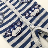 Monkeys Appliqued Navy & Grey Striped Romper - Boys 3-6 Months