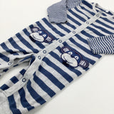 Monkeys Appliqued Navy & Grey Striped Romper - Boys 3-6 Months