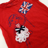 Union Jack Flag & Girl Glittery Red T-Shirt - Girls 2-3 Years