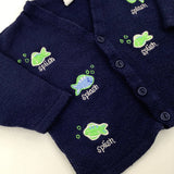 'Splish Splash' Fish Appliqued Navy Knitted Cardigan - Boys 6-9 Months