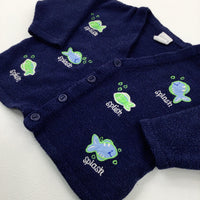 'Splish Splash' Fish Appliqued Navy Knitted Cardigan - Boys 6-9 Months