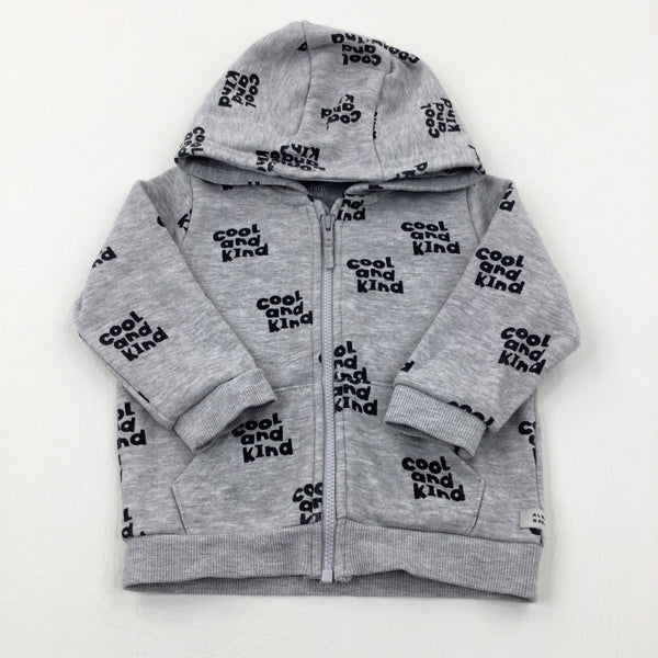 'Cool And Kind' Grey Zip Through Hoodie - Boys 6-9 Months