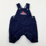 'JJ' Boat Embroidered Navy Short Dungarees - Boys 6-9 Months