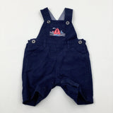 'JJ' Boat Embroidered Navy Short Dungarees - Boys 6-9 Months