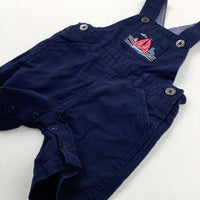 'JJ' Boat Embroidered Navy Short Dungarees - Boys 6-9 Months