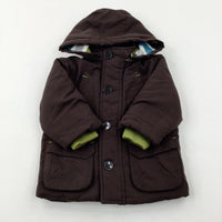 Brown Heavyweight Coat With Hood - Boys 6-9 Months