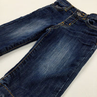 Dark Blue Denim Jeans With Adjustable Waist - Boys 6-9 Months