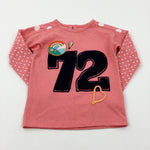 '72' Embroidered Spotty Coral Pink Long Sleeve Top - Girls 3-4 Years