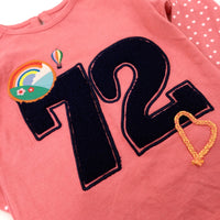 '72' Embroidered Spotty Coral Pink Long Sleeve Top - Girls 3-4 Years