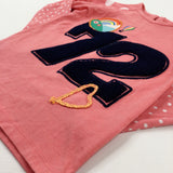 '72' Embroidered Spotty Coral Pink Long Sleeve Top - Girls 3-4 Years