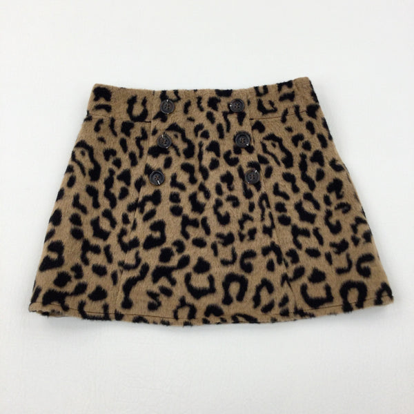 Animal Print Tan & Black Skirt With Adjustable Waist - Girls 3-4 Years