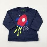 Rocket Apppliqued Navy Long Sleeve Top - Boys 9-12 Months