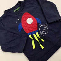 Rocket Apppliqued Navy Long Sleeve Top - Boys 9-12 Months