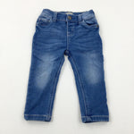 Mid Blue Denim Jeans With Adjustable Waist - Boys 9-12 Months