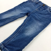 Mid Blue Denim Jeans With Adjustable Waist - Boys 9-12 Months