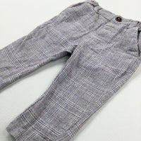 Beige Checked Trousers With Adjustable Waist - Boys 9-12 Months