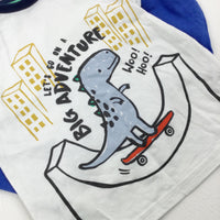 'Big Adventure' Dinosaur Blue & White Long Sleeve Top - Boys 9-12 Months